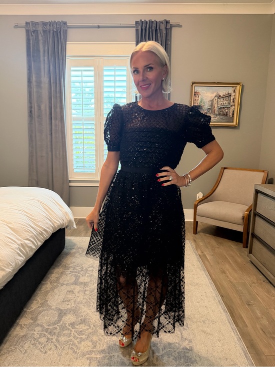 Self-Portrait Dresses & Skirts - Self-Portrait Black Lace Midi Dress with Puff Sleeves